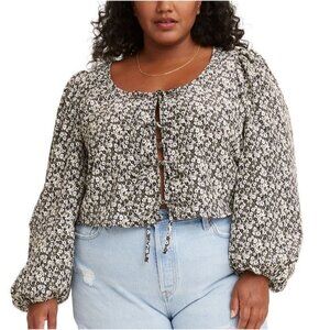 Levi’s Blouse Embry Front Tie Top Sheer Black White Floral Blouse Plus Size 3XL